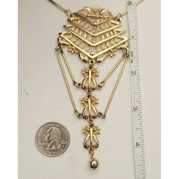 Gold Tone Stick Chain Vintage Long Layered Pendant Necklace, 20" Long E317 - Picture 9 of 10